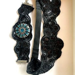 Sequined Black Lace bracelet & Matching Headband